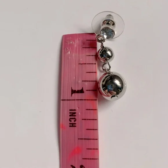 🪙Genuine Crystal & Silver Tone Dangling Ball Drop Stud Earrings by Cookie Lee - Picture 7 of 8